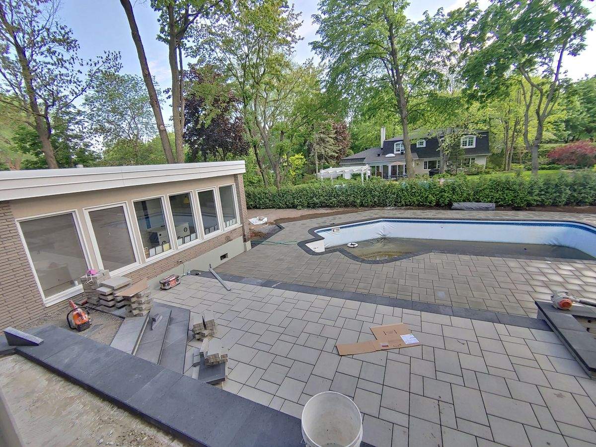 Contour de piscine en forme de haricot en construction