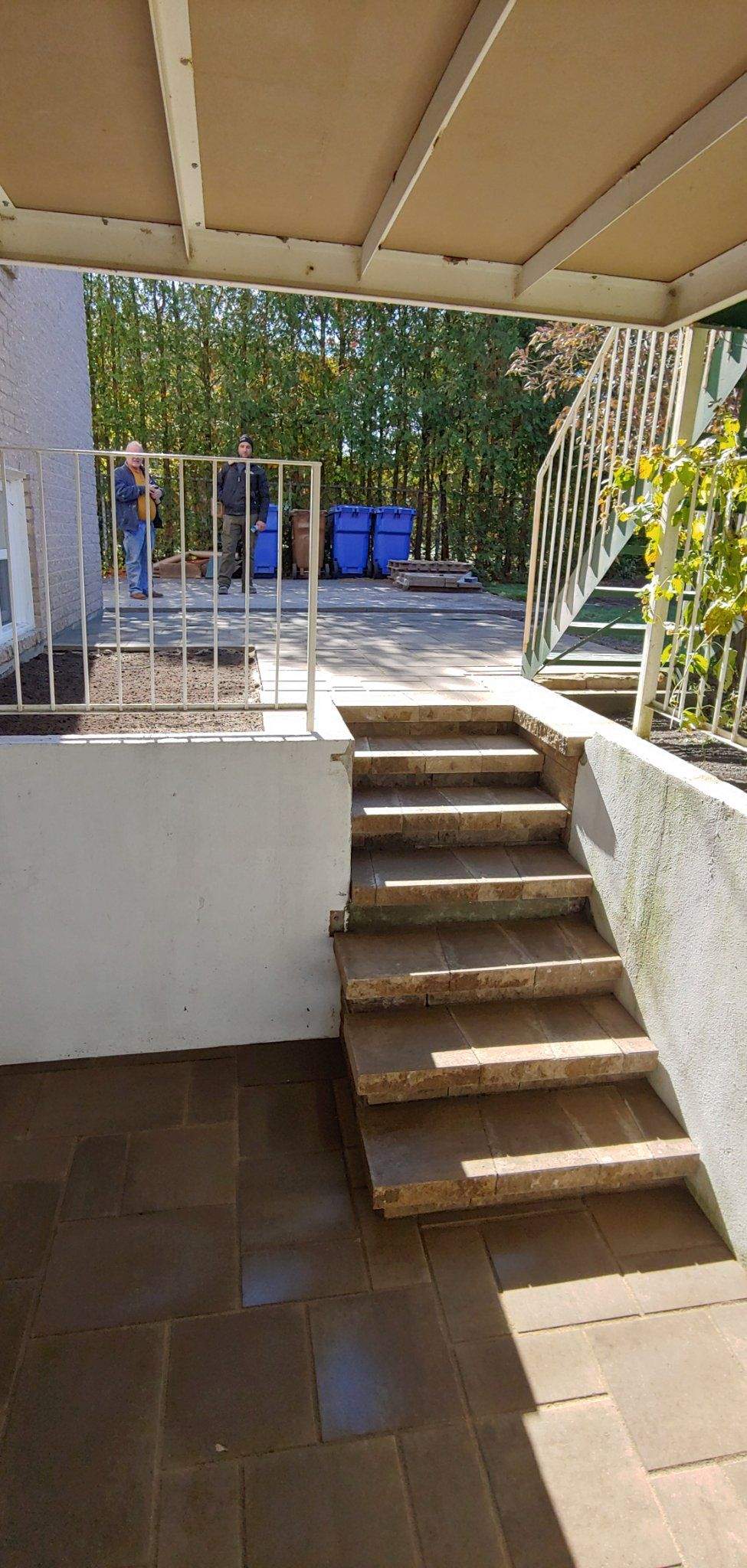 Descente de sous-sol refaite en pavé avec murets coiffés